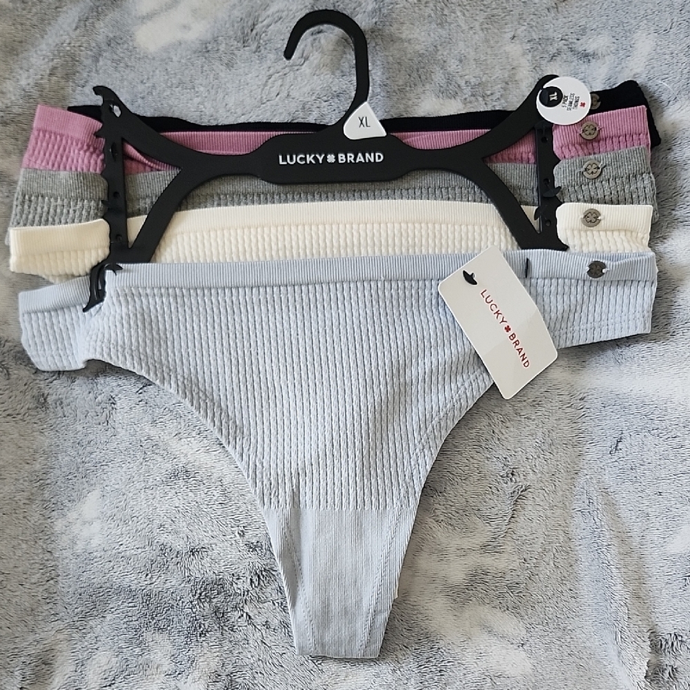 Lucky Brand Ribbed Thong Set - Gray, Cream, Pink, Black